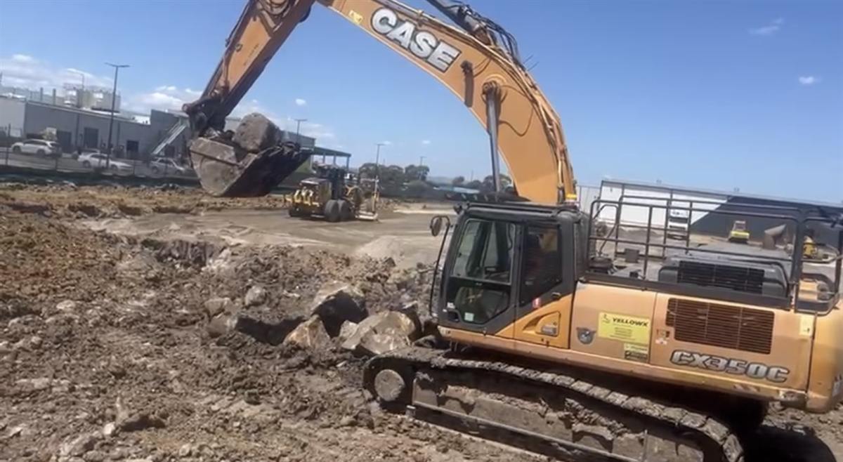 Case CX350C excavator digging on a Melbourne site